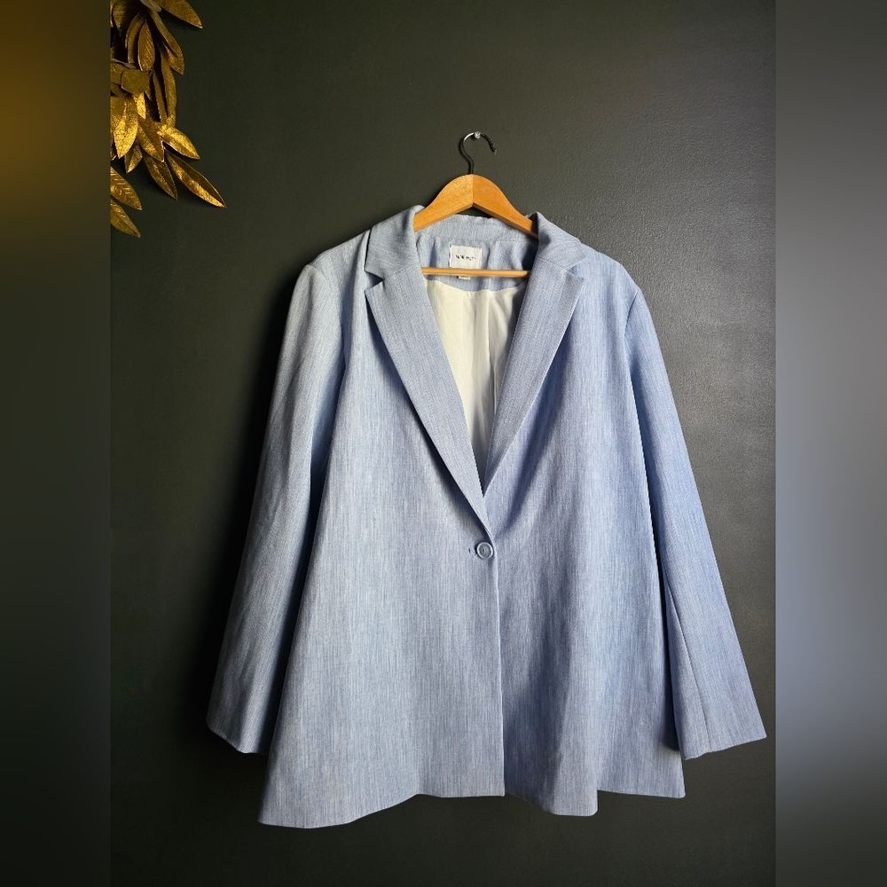 Women's Nine West Chambray Style Blue Blazer Long Sz XXL Plus Modern Office